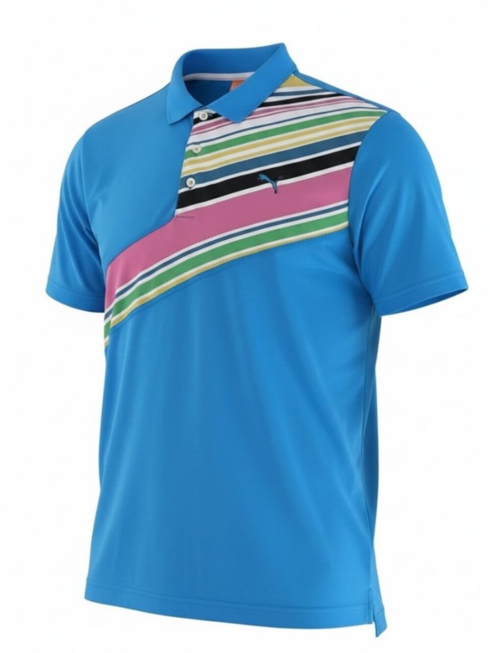 PUMA Blue Striped Golf Polo Shirt athletic performance breathable men’s L